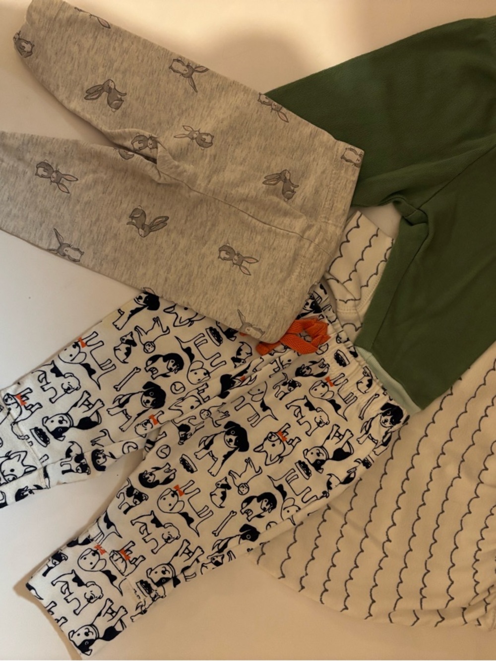 Kids Cotton Dog Print Joggers - Gray & White